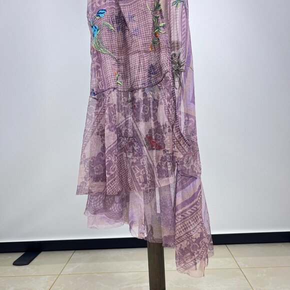 $398 NWOT JOHNNY WAS SILVANA Embroidered Floral MESH MIDI DRESS Size S Purple - Picture 4 of 15